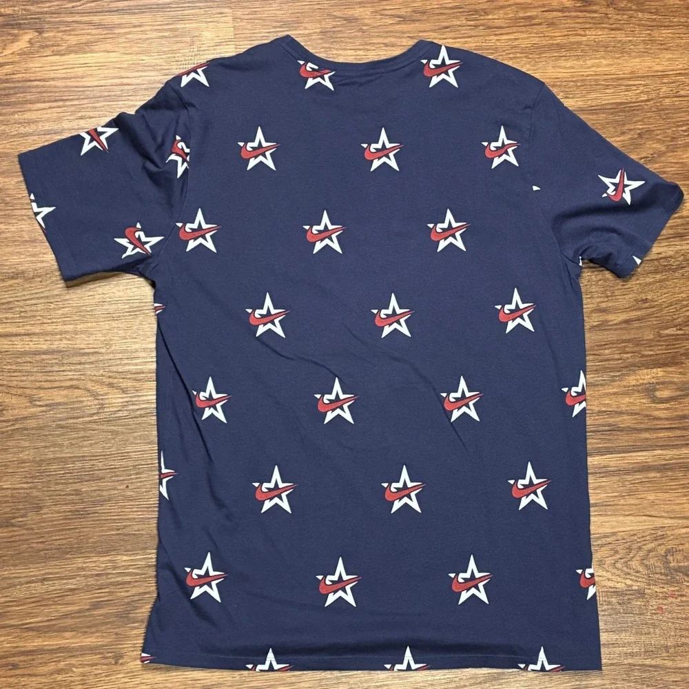 Nike Americana All-Over Print Stars & Swoosh T-Shirt Navy Mens L Dri-FIT